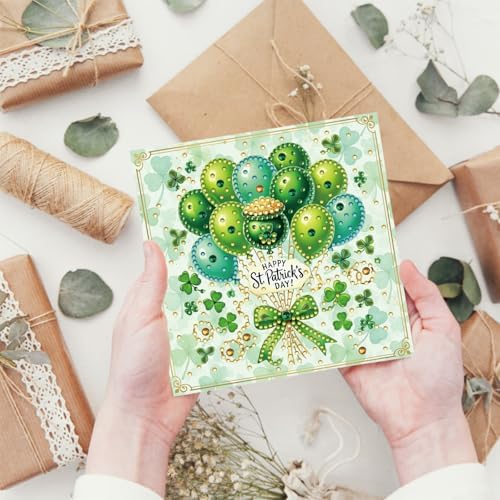 6Pcs St. Patrick's Day Greeting Card DIY Diamond Art Painting Greeting Cards Special Shaped Diamond Blessing Folding Card Kit Arts Crafts for Holiday Festival-Balloon - Image 4