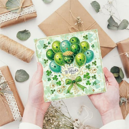 6Pcs St. Patrick's Day Greeting Card DIY Diamond Art Painting Greeting Cards Special Shaped Diamond Blessing Folding Card Kit Arts Crafts for Holiday Festival-Balloon - Image 4