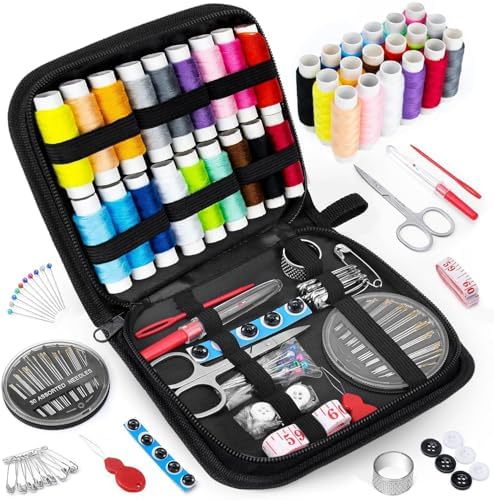 MIXCOOL Sewing Kit for Adults, Beginners, Needle and Thread Kit, Portable Sewing Supplies, Contains Thread, Scissor, Needles, Measuring Tape by MIXCOOL