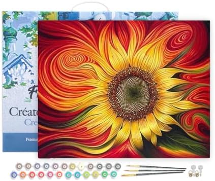 Figured'Art Paint by Numbers for Adults with Frame Red Sunflower 16"x20" - Craft Art Painting DIY Kit Canvas Already Stretched on a Wooden Frame by FiguredArt