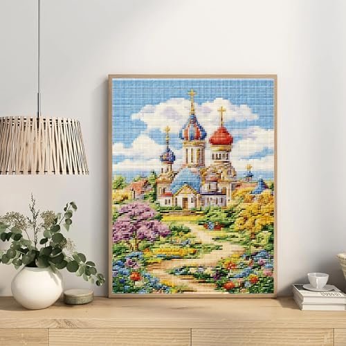 KFBXZIP Russian Castles Stamped Cross Stitch Kits for Beginners Easy 11CT Needlepoint Embroidery DIY Counted Cross Stitch Kits Art Craft Wall Decoration, 12x16 inch - Image 2