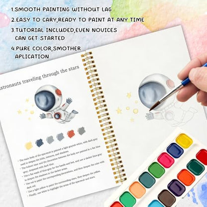 12 Space Patterns Watercolor Set, Planets Astronauts Galaxy Painting Book for Beginners, Fun Family Art Activity Kit, Cosmic DIY Gift for Teenager and Adults, Explore the Universe Workbook - Image 4