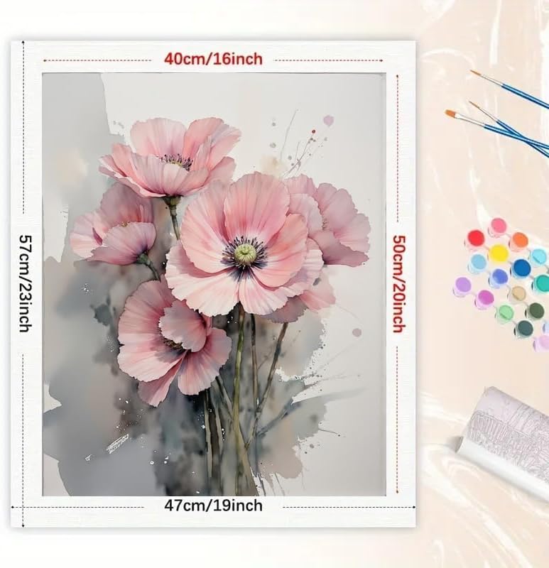 DecorFriday Floral Art Paint by Numbers Kit for Adults - DIY Pink Poppy Flower Bouquet Painting on Canvas 16x20 Inches, Acrylic Paint Set, Suitable for Beginners, Wall Art for Home or Gifts - Image 2