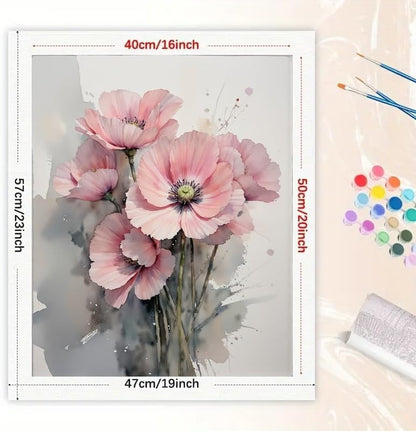 DecorFriday Floral Art Paint by Numbers Kit for Adults - DIY Pink Poppy Flower Bouquet Painting on Rolled Canvas 16x20 Inches, Acrylic Paint Set, Suitable for Beginners, Wall Art for Home or Gifts - Image 3