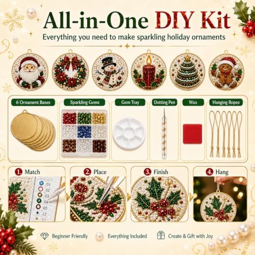 6 Pcs Christmas Pearl Diamond Art Ornament Kit for Adults (A2pc) - Image 5