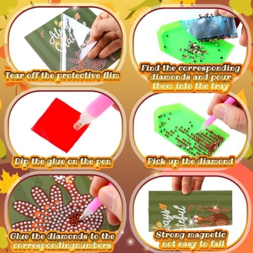 Saillong 12 Pack Fall Thanks Diamond Painting Greeting Card Kits DIY Thanksgiving Diamond Art Cards with Envelope Maple Leaves 5D Rhinestones Paint Card for Adults DIY Crafts Family Friend Autumn Gift - Image 6
