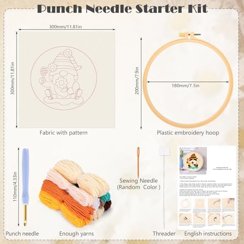 JSRQT Honey Gnomes Punch Needle Kit for Beginners, Punch Needle Embroidery Starter Kit for Adult Kids, DIY Cross Stitch Rug Hooking Craft Beginners Kit with Tools for Home Decor - Image 2