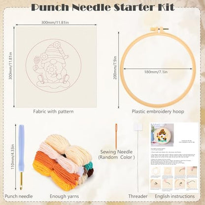 JSRQT Honey Gnomes Punch Needle Kit for Beginners, Punch Needle Embroidery Starter Kit for Adult Kids, DIY Cross Stitch Rug Hooking Craft Beginners Kit with Tools for Home Decor - Image 2