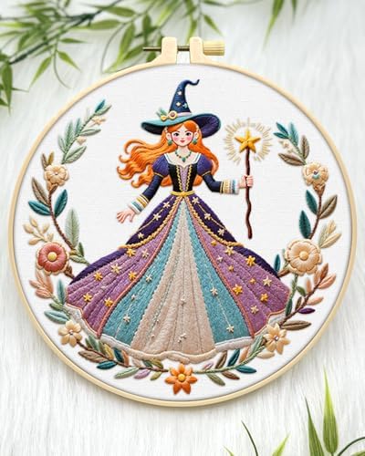 ERKOON Embroidery Kit for Beginners Adult, Cross Stitch Set Include Embroidery Cloth Hoops Threads for Craft Lover Hand Stitch with Embroidery Skill Techniques (White Witch) - Image 3