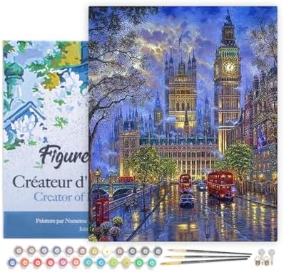 Figured'Art Paint by Numbers for Adults with Frame London in The Dusk 16"x20" - Craft Art Painting DIY Kit Canvas Already Stretched on a Wooden Frame by FiguredArt