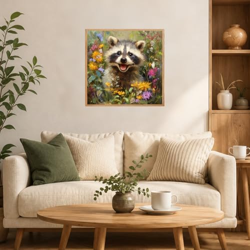 AUKELHJ Framed Paint by Numbers Kit for Adults, Raccoon, 10x10 inch - Image 3