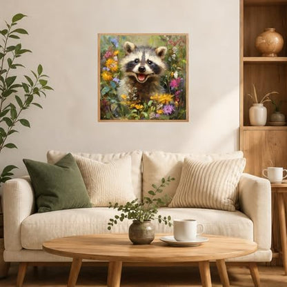 AUKELHJ Framed Paint by Numbers Kit for Adults, Raccoon, 10x10 inch - Image 3