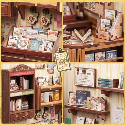 CUTEBEE Book Nook Kit - DIY Miniature House Dollhouse Kit for Adults and Teens, Booknook Tiny House Bookshelf Decor 3D Wooden Puzzle, Gifts for Family, Friends (Cooking Bookstore) - Image 6
