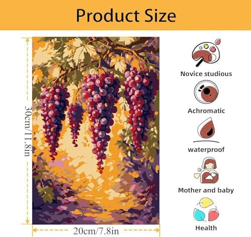 Mowana Grapes Paint by Numbers Kit for Adults - Adult Paint by Numbers for Beginners on Canvas with Frame and Easel, Easy Acrylic Oil Painting by Number Kits 8x12 inch - Image 6