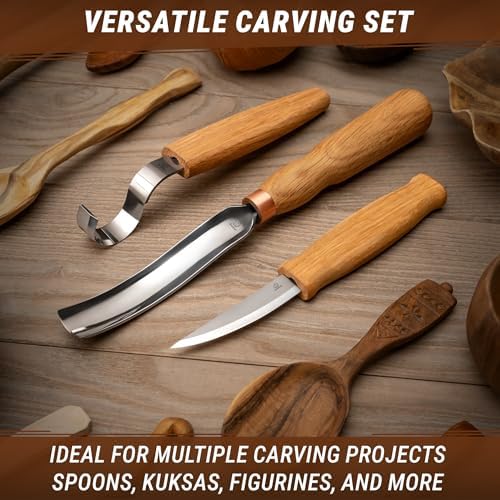 BeaverCraft Wood Carving Knives Kit Spoon Carving Tools S14 - Spoon Hook Knife Wood Carving Chisels Set Bowl Gouge - Whittling Knives Whittling Kit for Beginners - Hobby Knife Set - Image 3