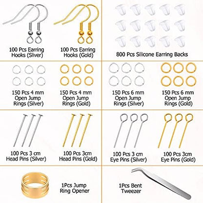 Hypoallergenic Earring Making Kit, modacraft 2000Pcs Earring Making Supplies Kit with Hypoallergenic Hooks, Earring Findings, Backs, Pins Jump Rings for Jewelry Making Supplies - Image 3