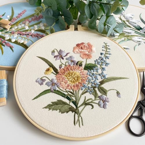 Myfelicity Embroidery kit for Adults and Beginners, Includes 3 Floral Pattern Fabrics, 3 Embroidery Hoops, Embroidery Floss and Other Tools. - Image 4