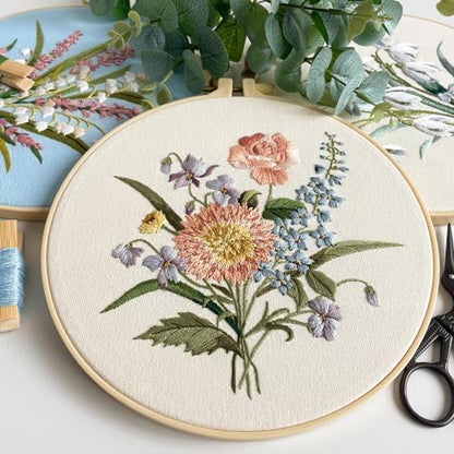 Myfelicity Embroidery kit for Adults and Beginners, Includes 3 Floral Pattern Fabrics, 3 Embroidery Hoops, Embroidery Floss and Other Tools. - Image 4