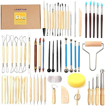 LAMPTOP 61Pcs Pottery Ceramic Tools & Polymer Clay Sculpting Tools Set for Pottery Modeling Clay Tools and Carving, Air Dry Clay Tools by LAMPTOP