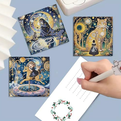 DIZAKIM 6-Piece Christmas-Themed Diamond Painting Greeting Cards Christmas Eve DIY Craft Kit Birthday Gift (Dreamlike Starry Sky) - Image 6