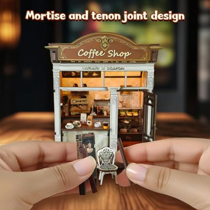 DIY Miniature House Kit, Coffee Shop Book Nook Kit, Mini Building Kit, Dollhouse Kit for Adults and Teens, 3D Wooden Puzzles with LED Light, Craft Kit for Family and Friends(Retro Coffee Shop) - Image 5