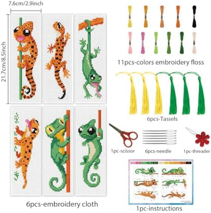 INFUNLY Lizard Cross Stitch Bookmark Kit 10x7.7 Gecko Embroidery Bookmark Kit DIY Embroidery Bookmarks for Readers Chameleon Handmade Cross Stitch Bookmarks for Book Lovers Writers Craft Gift - Image 2