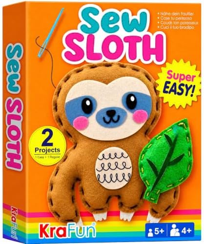 KRAFUN Beginner Sewing Kit, Sew Sloth & Leaf, Pre-Cut Felt, Kids Ages 5+ by FunCreativeArtsCraftKits
