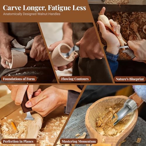 Whittling Kit for Adult Beginners, 29Pc Wood Carving Tools Set: 7 Knives, 6 Detail Gouges, Solid Strop Board, Gloves & Video Guide. Hand Carving Knife Set for Spoon, Basswood, DIY Hobby Gift - Image 3