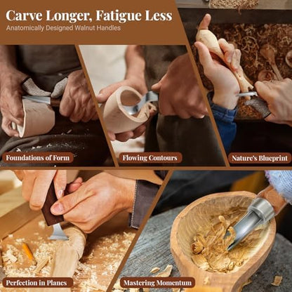 Whittling Kit for Adult Beginners, 29Pc Wood Carving Tools Set: 7 Knives, 6 Detail Gouges, Solid Strop Board, Gloves & Video Guide. Hand Carving Knife Set for Spoon, Basswood, DIY Hobby Gift - Image 3