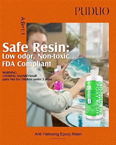 Puduo Epoxy Resin Crystal Clear Kit, Super Anti-Yellowing Craft Resin 32OZ - Image 5