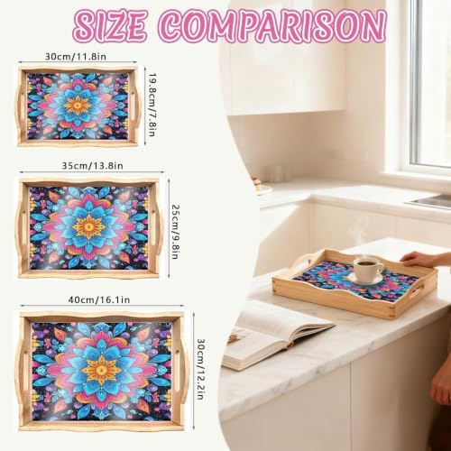 DOTSOPS Mandala Diamond Painting Wooden Serving Tray with Handle for Adults - Image 5