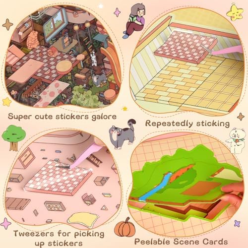 ASTARON 6 Sets DIY Large Size Sticker Scene Book, Make Own Shop Room - Image 6