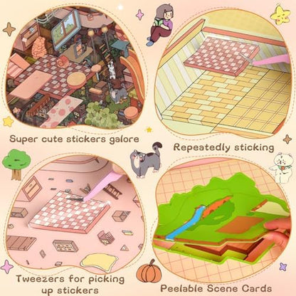 ASTARON 6 Sets DIY Large Size Sticker Scene Book, Make Own Shop Room - Image 6