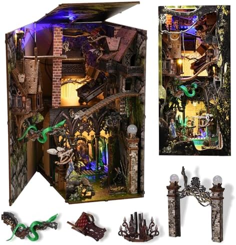 MiniCity Down the Rabbit Hole Book Nook Kit, DIY 3D Wooden Puzzle with LED by MiniCity