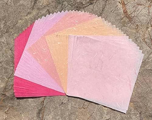 Natural Fiber Mulberry Paper Sheets 6 x 6 Inches, 50 PCS Handmade Craft Paper for Origami, Scrapbooking, Card Making, DIY Decoration, Mixed Media Art (Wedding Tone,) by RATREE888