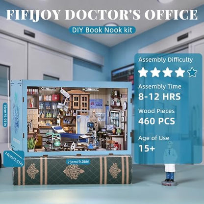 fifijoy Book Nook Kit - DIY Scene Miniature Kit, 3D Puzzle Miniature Dollhouse Booknook Kit, Bookshelf Insert Shelf Gifts for Book Lovers (Doctor's Office) - Image 2