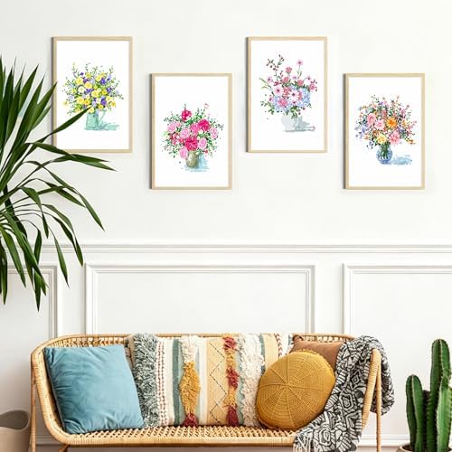 4 Pack Framed Paint by Numbers Kit for Adults Beginner with Wooden Easel, Flowers Vase Easy Paint by Numbers with Frame, DIY Adult Paint by Numbers Kits on Canvas Framed for Home Decor Gift 8x12 Inch - Image 3