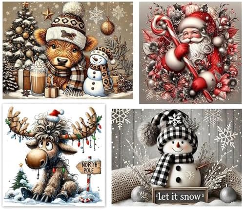 TCDZMYGS 4 Pack Christmas Paint by Numbers Kit for Adults Beginner,Paint by Number Kits Without Frames,DIY Acrylic Oil Painting by Numbers for Home Wall Decor 12x12-12x16 inch by TCDZMYGS