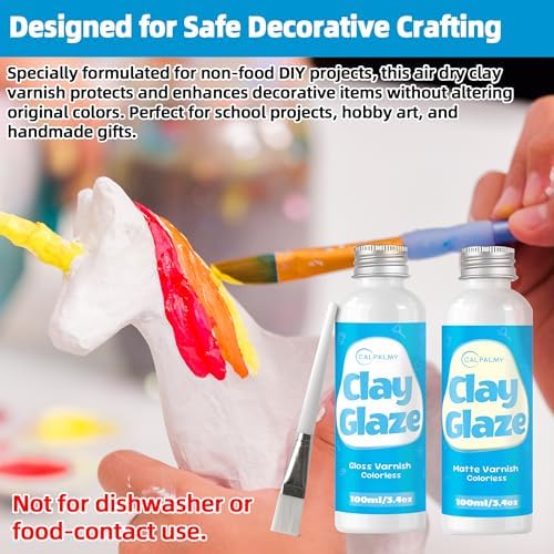 CALPALMY 2 x 100ml Clay Glaze Kit - Varnish Sealant for Pottery, Crafts, Polymer Clay, Acrylic Paint - Waterproof, Scratch-Resistant Clear Gloss for Air Dry Clay (Gloss+Matte) - Image 6