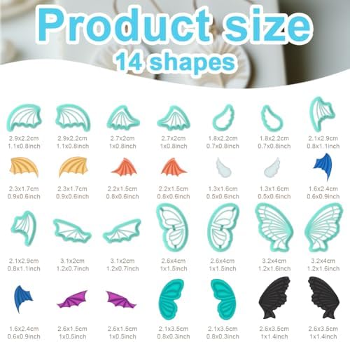 beinkmake 14Pcs Wings Polymer Clay Cutters Angel Wing Clay Earrings Cutters for Adults Bat Butterfly Dragon Wing Cute Polymer Clay Cutter for Jewelry Earrings Making Birthday Party DIY Supplies - Image 2