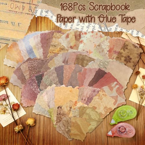 170 Pcs Sheets Vintage Scrapbook Paper Kit with Photo Tapes, Textured Scrapbook Paper, Scrapbooking Supplies, Junk Journal Supplies, Decorative Decoupage Card, Mixed Media Collage Making Craft - Image 2