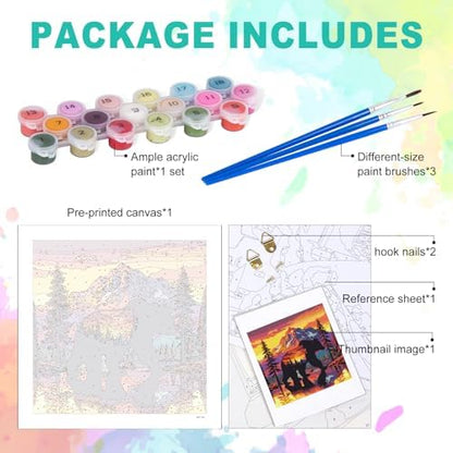 Paint by Numbers Kit for Adults, Sunset Bear Number Painting, 16 x 16 Inch - Image 4