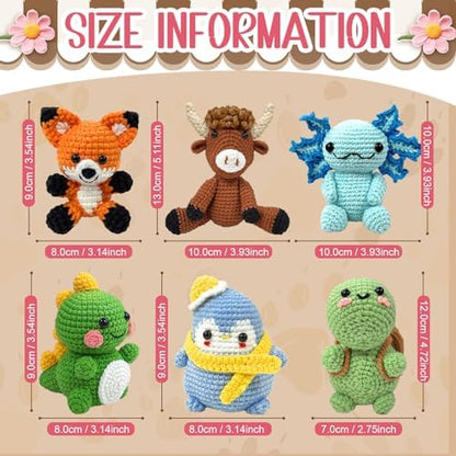 6PCS Crochet Kit for Beginners with Video Tutorial DIY Crochet Animals - Image 2