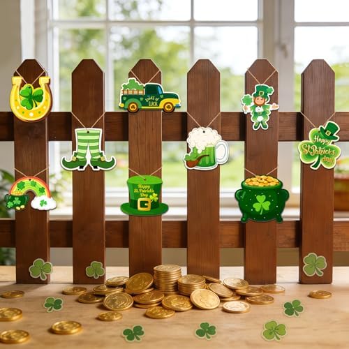 80PCS Wooden St. Patrick's Day Ornaments to Paint Shamrock Cutout Decorations,10 Styles DIY Blank Unfinished Wood Shamrock Cutouts Ornament for Tree Home Crafts Hanging, Hat Beer Gifts Indoor Spring - Image 6