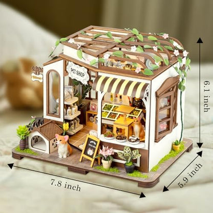 Pet Shop DIY Miniature House Kit, Wooden Dollhouse with LED for Adults - Image 5