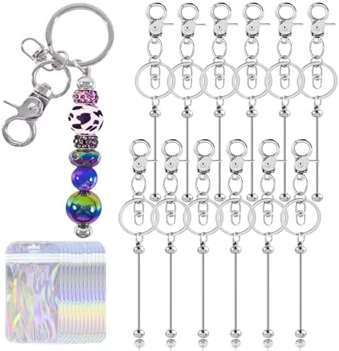48 Pcs Beadable Keychains Bars bulk - 24 Silver DIY Metal Beaded Keychain Making Kit + 24 Bags Included, Bead Keychain Supplies,Blank Key Chain, Perfect for Women, Men, Mother's Day, Birthday Gift by DNLEGULI