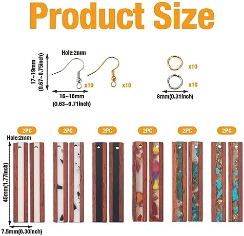 FASHEWELRY 12Pcs Wood Resin Earrings Charms Rectangle Wooden Earring Blanks Earring Findings for Earrings Jewelry Making with Earring Hooks & Jump Rings - Image 2