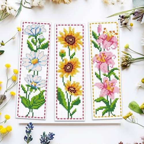 ACRNIGHEET 6PCS Cross Stitch Bookmark Kit for Beginner Flower Pattern Stamped Cross Stitch Kits for Adults Crossstitch Kits Adult Bookmarks with Instructions Hand Embroidery Craft Gift 8''x2.4'' 11CT - Image 4