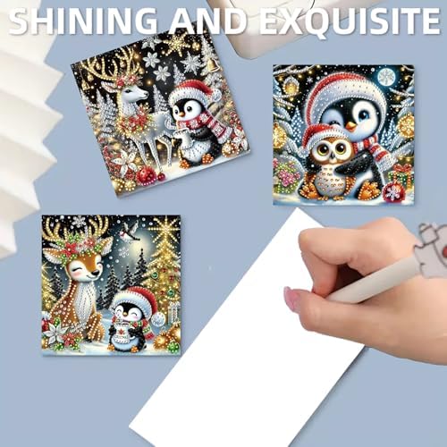 jinglinhh 12pcs Diamond Art Painting Christmas Moon Snowman Penguin Deer Greeting Cards with Envelopes, DIY Card Making Kits for Adults, Diamond Art Christmas Cards for Holiday Gifts - Image 7