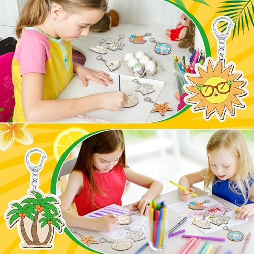Trnayi 36 Pcs Summer Unfinished Wood Keychains Color Your Own DIY Craft - Image 4